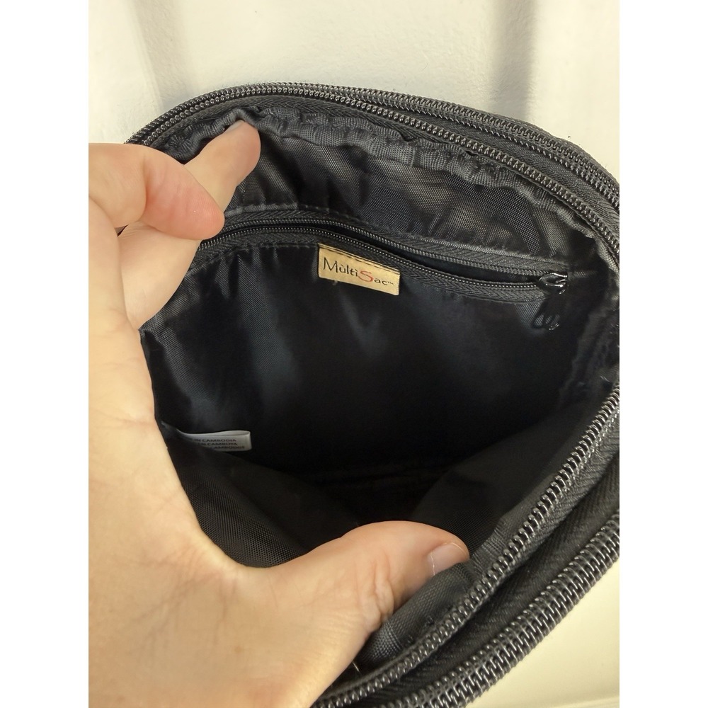 Multi Sac Bag Crossbody Purse Black 9x9 Zipper Closures Multiple Pockets EUC - Picture 8 of 13